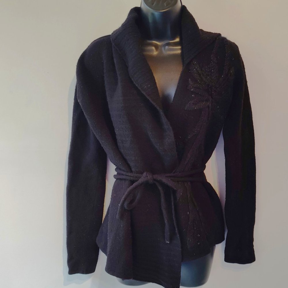 Fuzzi Jean Paul Gaultier Black Wool Embellished Wrap Cardigan Sweater S